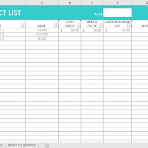 Inventory spreadsheet etsy seller tool shop management supplies materials cost of goods sold wholesale retail pricing worksheet excel forms image 8