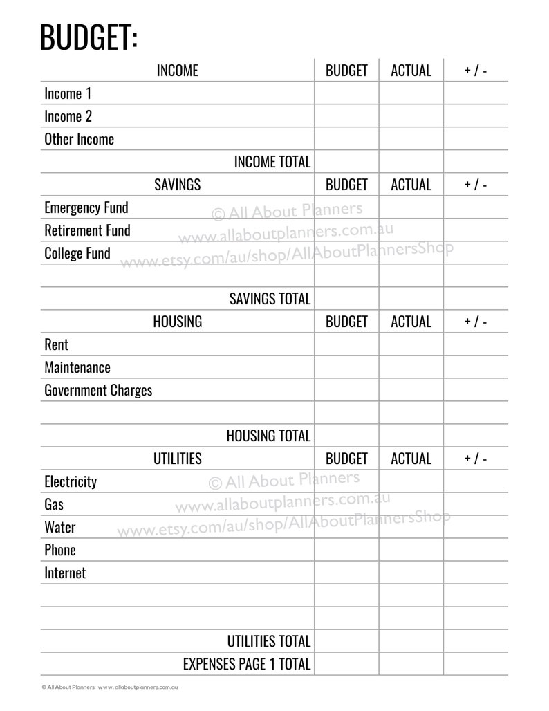 Budget Printable Editable Insert Template Planner Refill Etsy