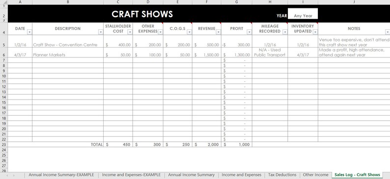 Etsy Seller Spreadsheets, shop management Tool, financial, tax reporting, profit and loss, income, expenses, spreadsheet, excel, google docs image 3