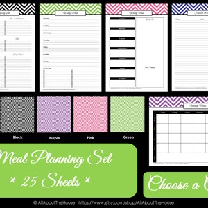 Menu Planner Printables Meal Planning Organisation-Household Binder-25 sheets-Chevron Planner Printables-PDF printable-Value Pack image 5