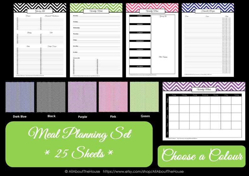 PURPLE Menu Planner Printables Meal Planning Organisation-Household Binder-25 sheets-Chevron Planner Printables-pdf-INSTANT DOWNLOAD image 5