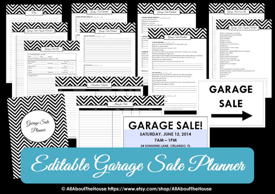 GREY EDITABLE Garage Sale Planner Yard Sale Organizer Printable ...