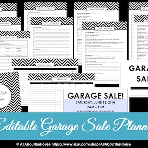 BLACK EDITABLE Garage Sale Planner yard sale Organizer Printables Household Binder Chevron checklist garage sale signs moving planner image 1