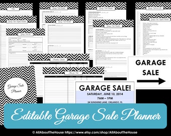 BLACK EDITABLE Garage Sale Planner yard sale Organizer Printables Household Binder Chevron checklist garage sale signs moving planner