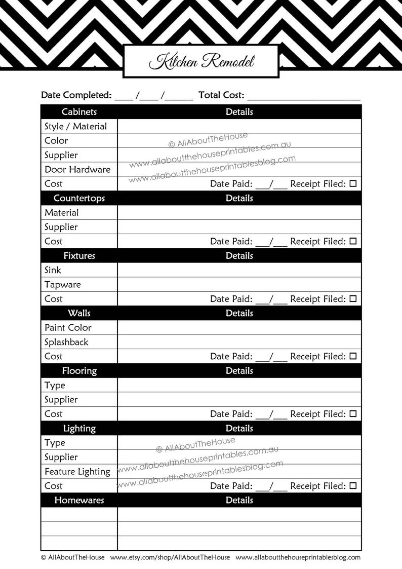 Kitchen remodel checklist planner printable renovation home improvement diy inspiration budget layout editable template pdf instant download image 7