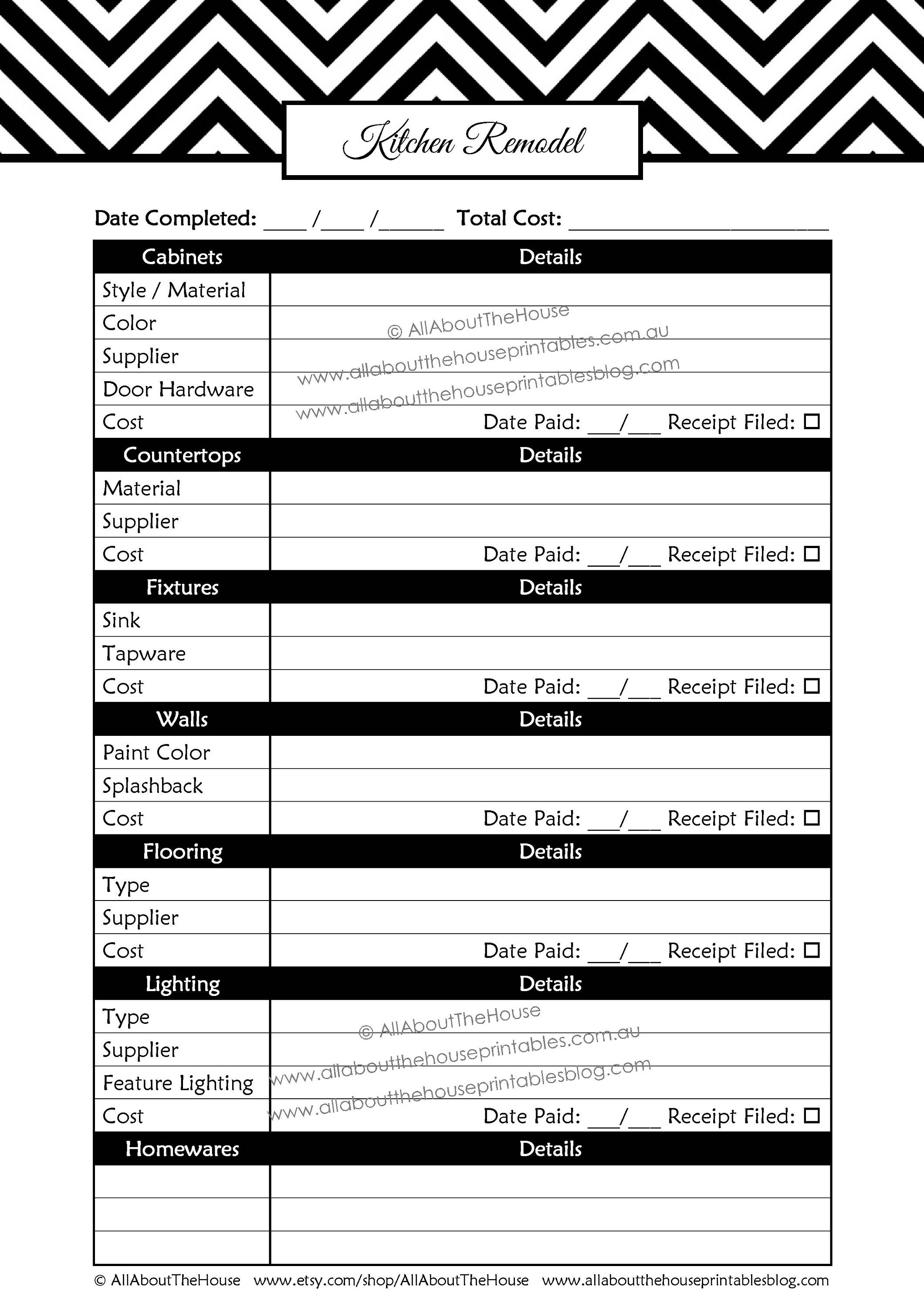 Kitchen Remodel Checklist Planner Printable Renovation Home | Etsy