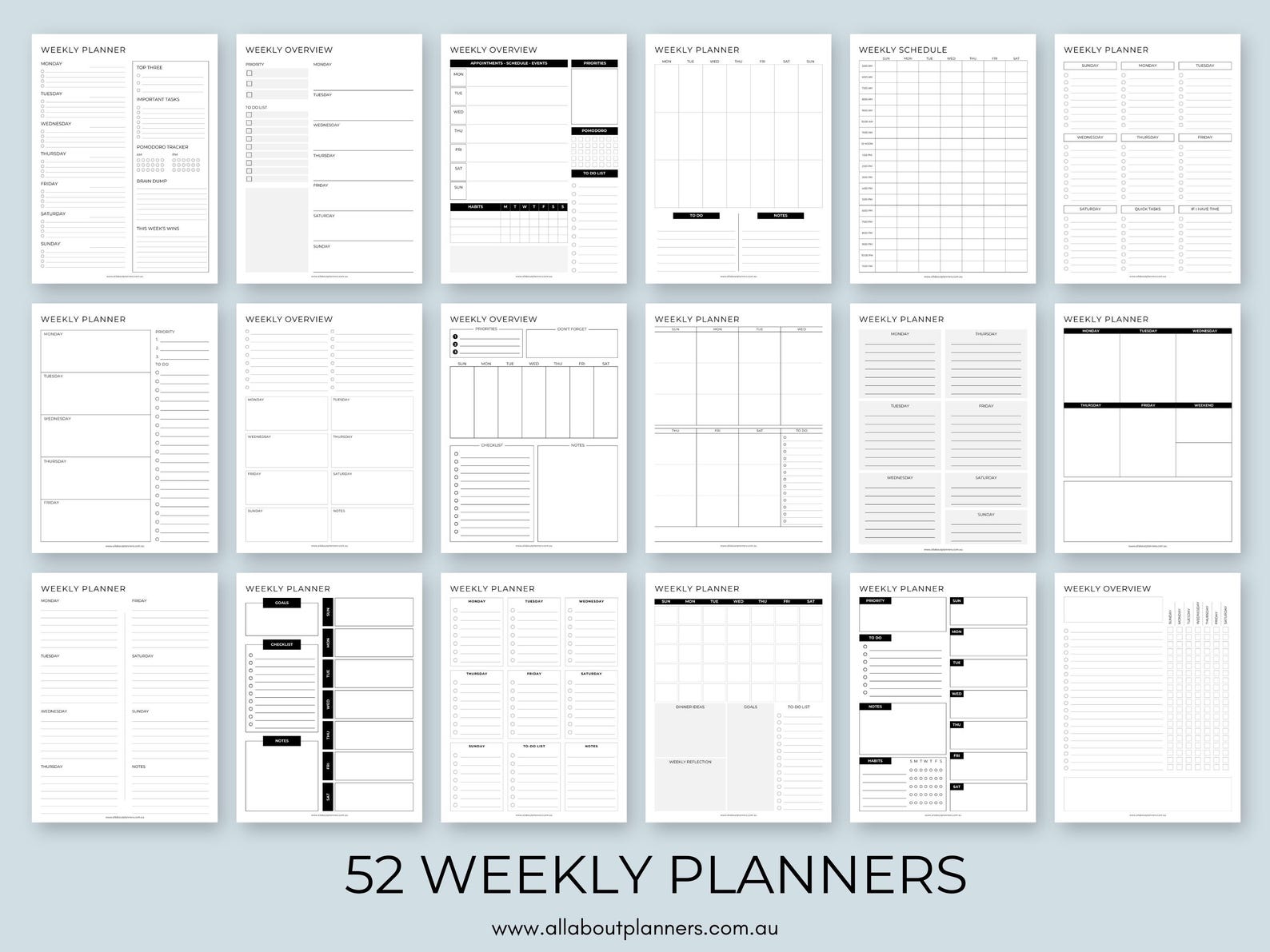Undated Week Weekly Planner Printable Undated Week on 1 Page Layout Monday Sunday ...