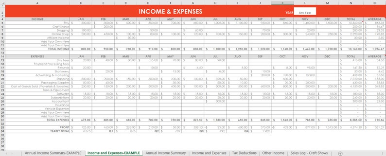 Etsy Seller Spreadsheets, shop management Tool, financial, tax reporting, profit and loss, income, expenses, spreadsheet, excel, google docs image 6