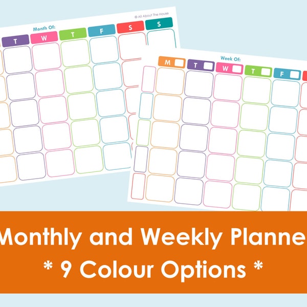 Printable Weekly Family Planner and Monthly Calendar - Multicoloured - Product Number 407 - INSTANT DOWNLOAD