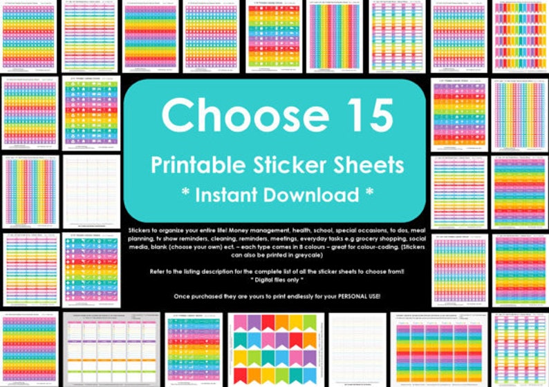 Birthday Stickers Printable Calendar / Planner Stickers 1 1.5 wide x 0.5 Rainbow 2015 Planner made for Erin Condren ECLP Plum Paper etc. image 3