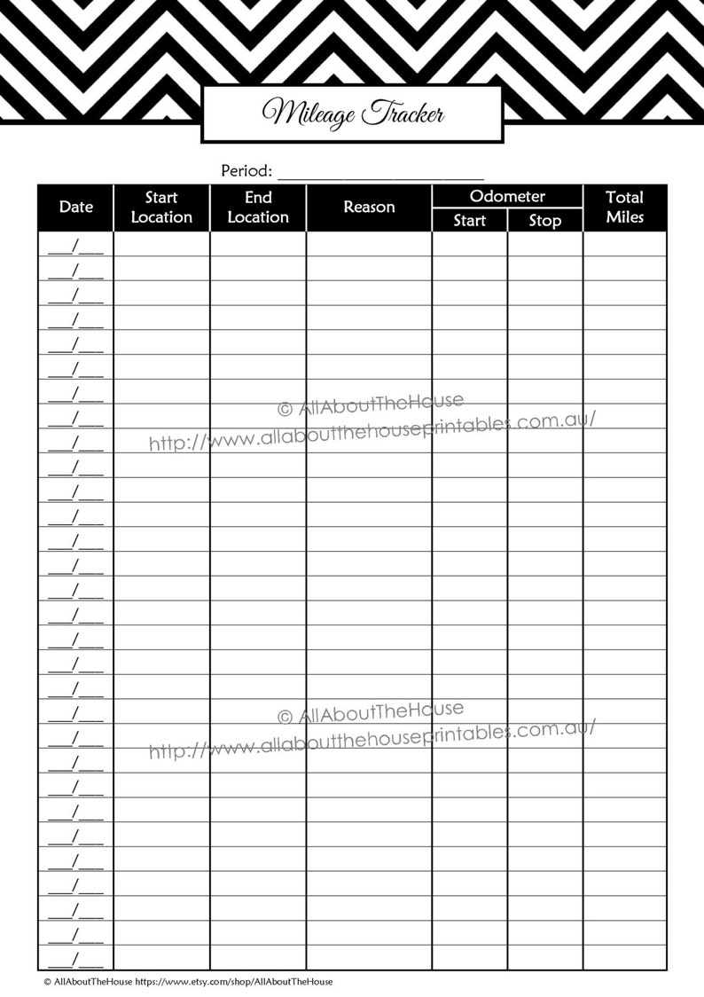 Mileage Log Tracker Business printable direct sales organizer chevron editable pdf template kilometre tracker 7 colours instant download image 4