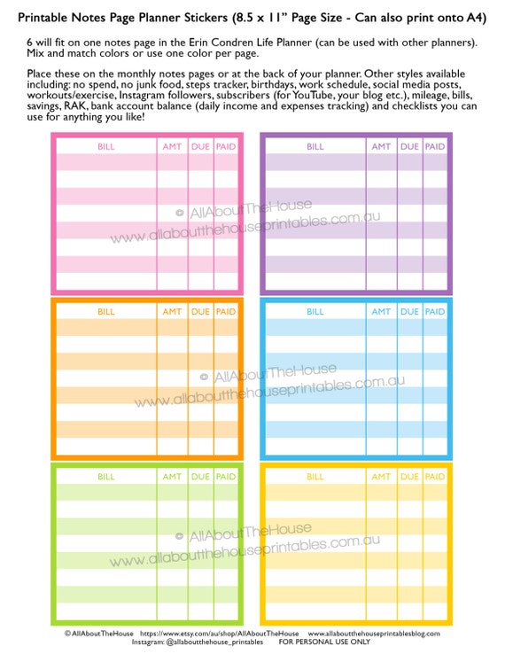 bill due planner stickers