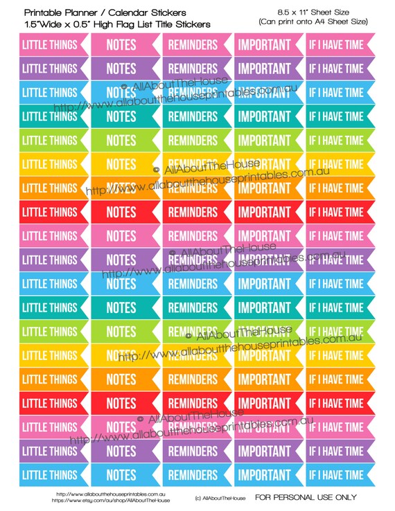 Everyday life planner flags, little things, notes, reminder, important, if i have time, list maker, Flag Planner Stickers printable - LTF009 Il_570xn