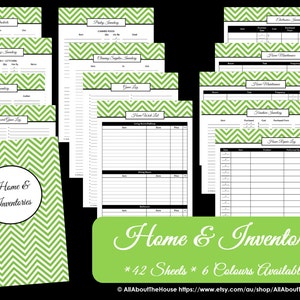 GREEN EDITABLE Home & Inventories Kit Chevron Printable PDF Printable Planner Car Maintenance Pantry-Binder Cover and Spine image 3