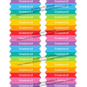 Weekend planner stickers printable Calendar Stickers Rainbow penant flag banner bunting Happy Planner, Lime life, Plum Paper etc. WE001 image 3