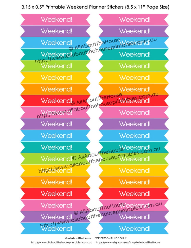 Weekend planner stickers printable Calendar Stickers Rainbow penant flag banner bunting Happy Planner, Lime life, Plum Paper etc. WE001 image 3