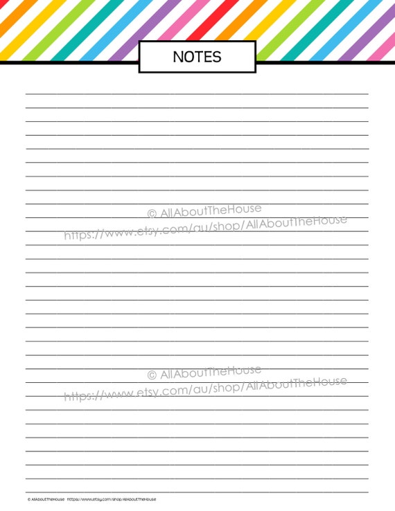 note paper lined printable rainbow pdf editable household etsy