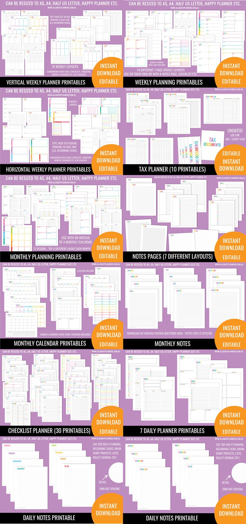 Build Your Own Planner printable bundle planner insert editable refill to do shopping grocery task organizer agenda 2024 2025 perpetual image 6