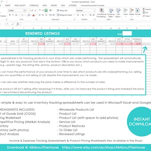 Inventory spreadsheet etsy seller tool shop management supplies materials cost of goods sold wholesale retail pricing worksheet excel PINK image 10