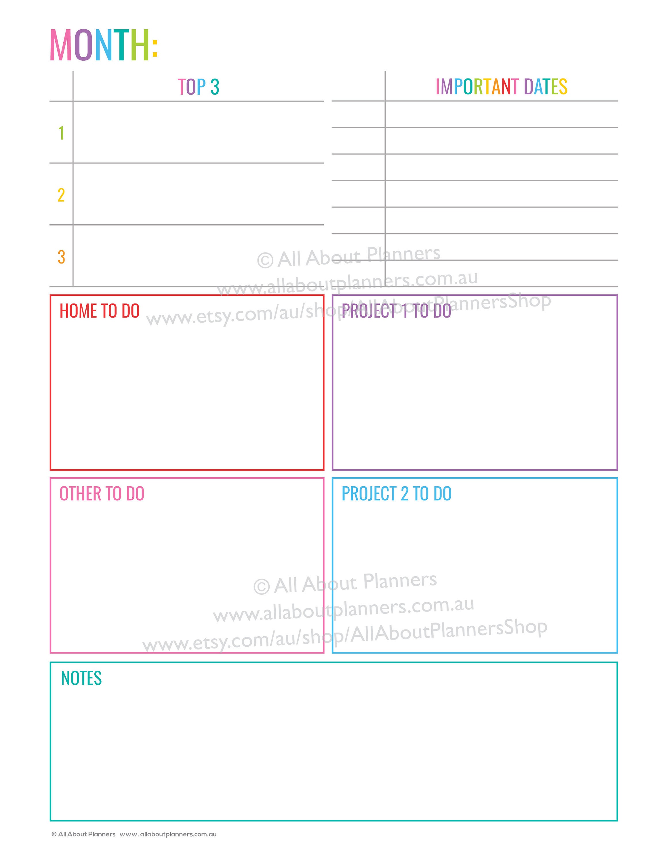 Project Planner Printable Monthly Tasks Checklist to Do Editable ...