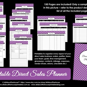 Direct Sales Planner Editable Business Planner Binder Printables Organize Any Direct Sales Business 150pgs Purple Polka Dot INSTANT DOWNLOAD image 1