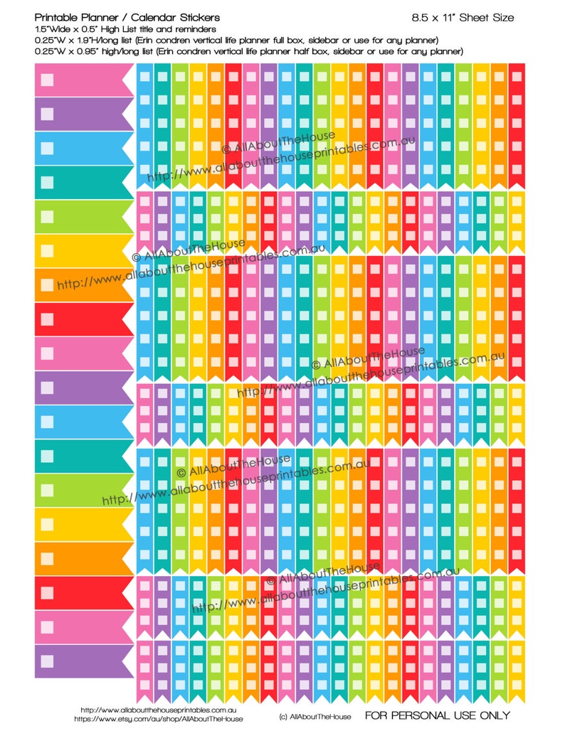 Checkbox List Flag Planner Stickers to do Printable tasks goals 1.9 L x 0.25 W Rainbow ECLP Plum Paper Fl007 image 2