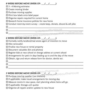 Moving Checklist Planner Printable Pre Filled Countdown by Month and by ...