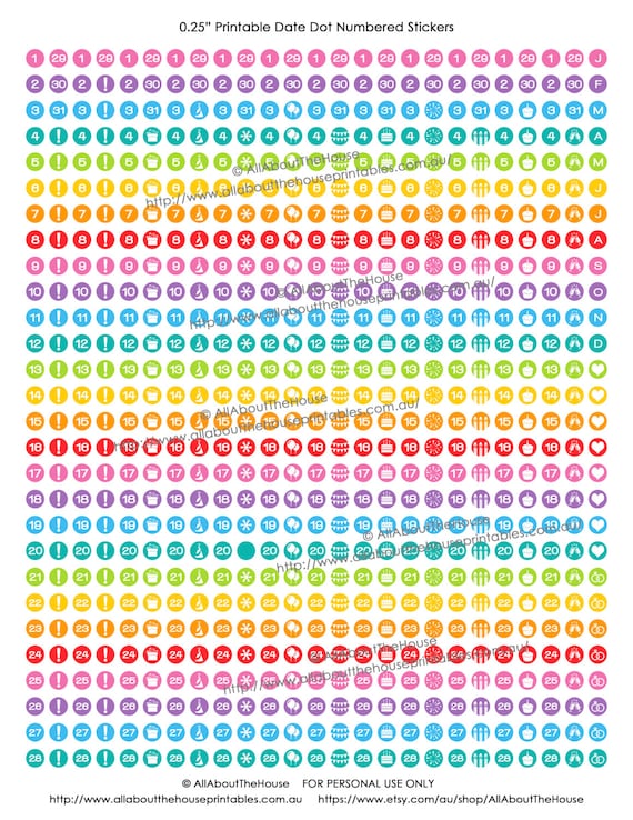 Date Dots Mini Planner Stickers Printable Daily Planner