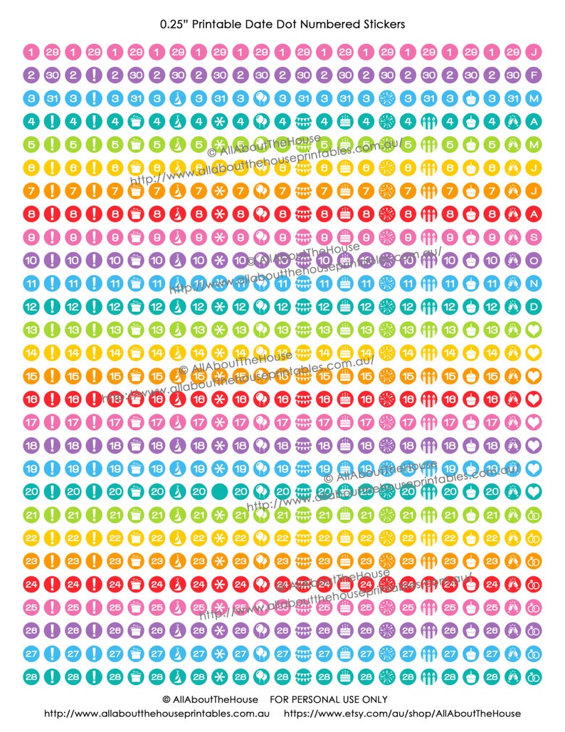 Date Dots Mini Planner Stickers Printable Daily Planner | Etsy