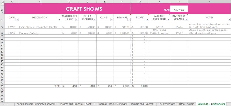 Etsy Seller Spreadsheets, shop management Tool, financial, tax reporting, profit and loss, income, expenses, spreadsheet, excel, google docs image 1