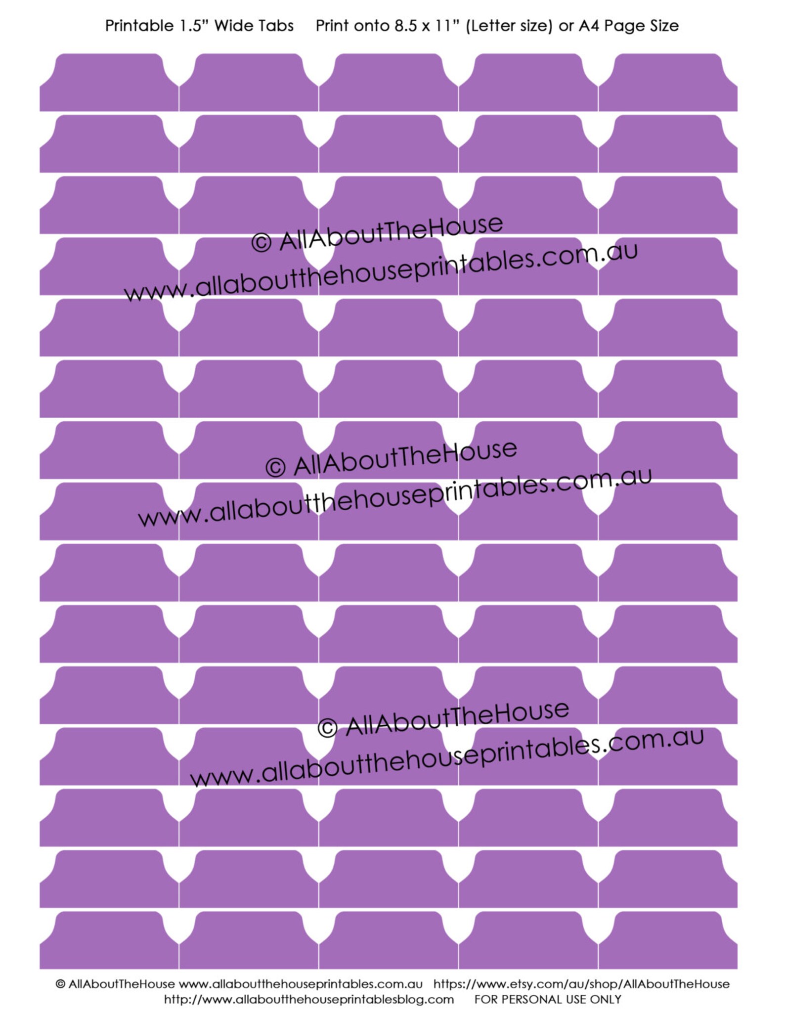 Printable Planner Tab Template for Planners Household Binder Etsy