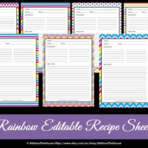 EDITABLE - Printable Chevron Recipe Template - Recipe Card - Recipe Organisation - Recipe Box - Cooking Printable - Product number 411