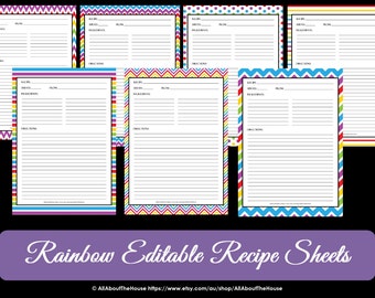 EDITABLE - Printable Chevron Recipe Template - Recipe Card - Recipe Organisation - Recipe Box - Cooking Printable - Product number 411