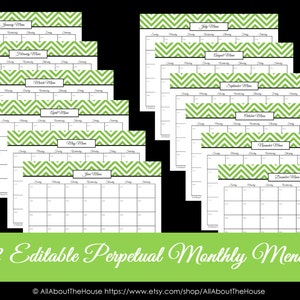 GREEN EDITABLE Menu Planner Printables Meal Planning Organisation Household Binder Chevron Planner Printables pdf INSTANT Dl image 2