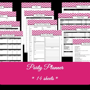 Printable Party Planner 14 sheets PDF Chevron Party Printables Household Binder Guest List, Party Budget, To Do List, Schedule image 1