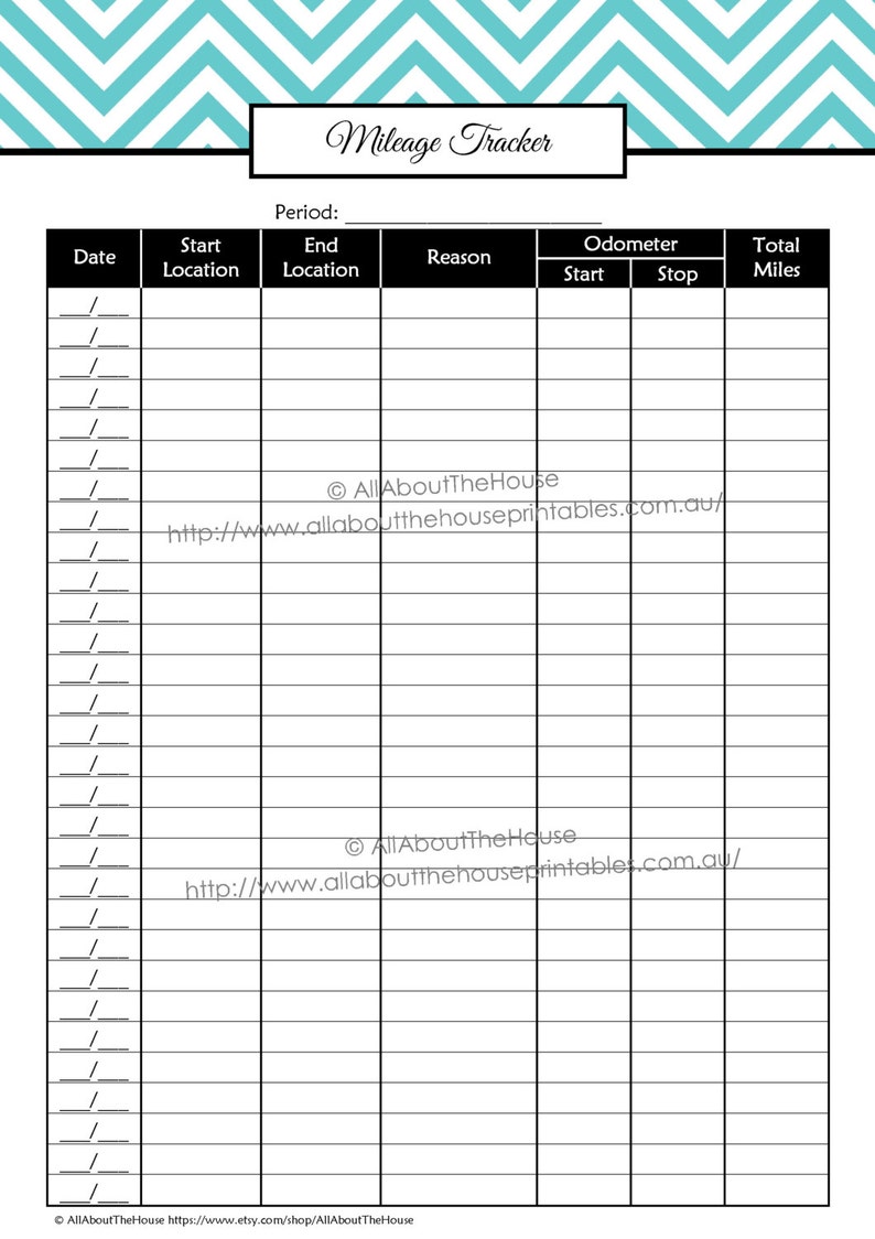 Mileage Log Tracker Business printable direct sales organizer chevron editable pdf template kilometre tracker 7 colours instant download image 3