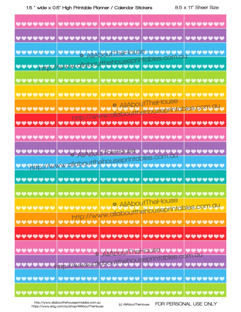 Habit Planner Stickers Printable Hearts Daily Routine 1.5W x 0.5H Rainbow Weekly Tasks made for Erin Condren ECLP Plum Paper Ol040 image 5