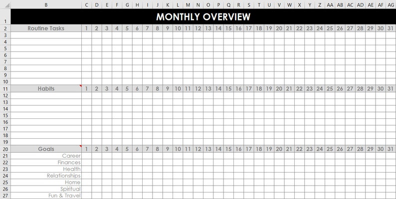 Monthly Habit Tracker spreadsheet Excel routine tasks, goals, google sheets template organize daily weekly monthly tasks cleaning chores image 7