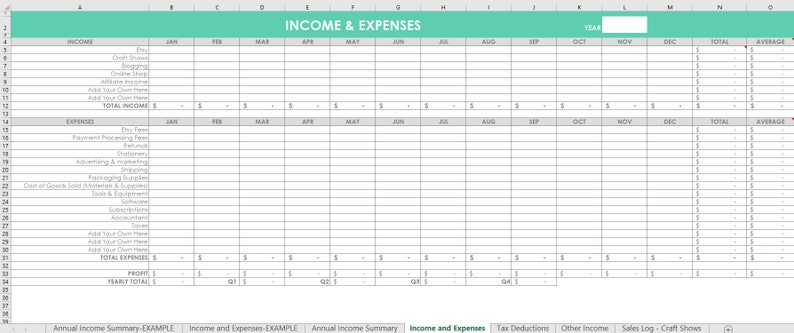 Etsy Seller Spreadsheets, shop management Tool, financial, tax reporting, profit and loss, income, expenses, spreadsheet, excel, google docs image 4