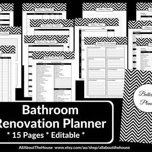 Bathroom remodel checklist planner printable renovation home improvement diy inspiration budget layout editable template pdf digital instant image 1