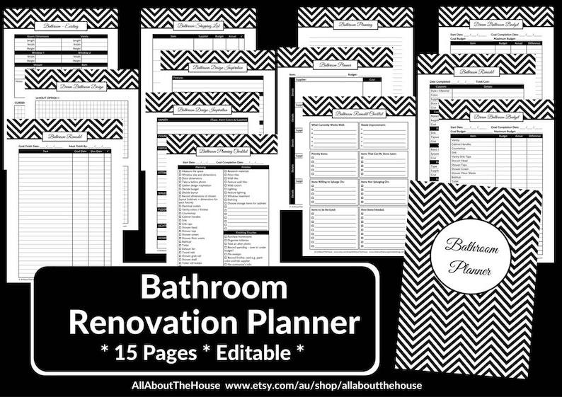 Bathroom Remodel Checklist Planner Printable Renovation Home Improvement Diy Inspiration Budget Layout Editable Template Pdf Digital Instant