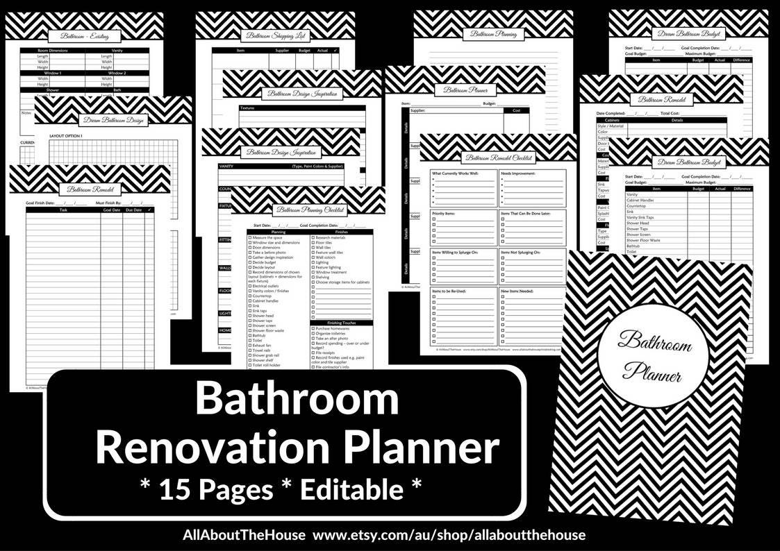 Bathroom remodel checklist planner printable renovation home Etsy Bathroom remodel checklist planner printable renovation home Etsy