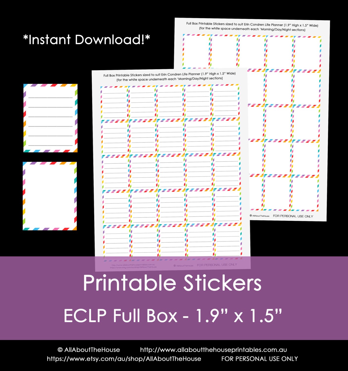 Erin Condren Planner Stickers Printable Full Box Rainbow | Etsy