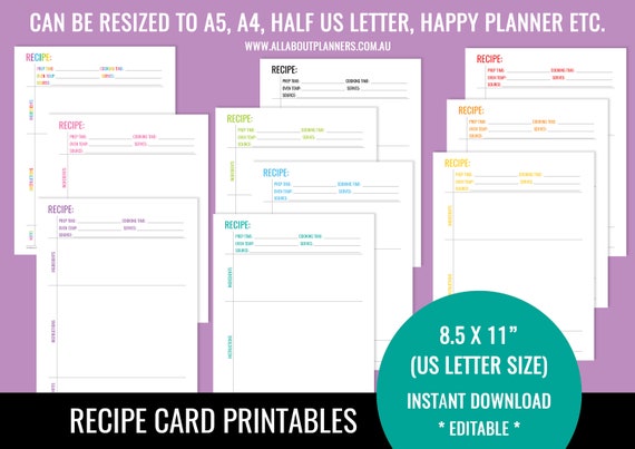 recipe card printable editable