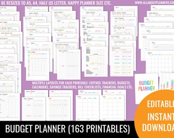 Budget Planner printable editable bill due expenses monthly annual taxes binder divider financial goals debt tracker money manage diy insert