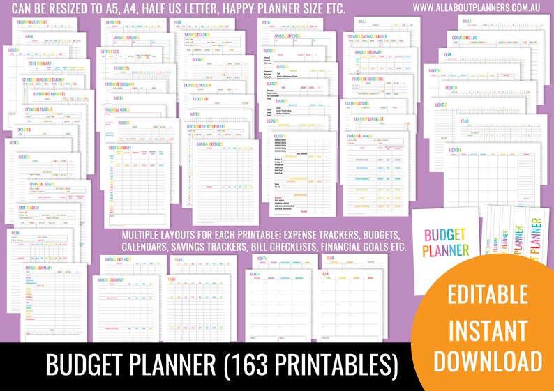 Budget Planner printable editable bill due expenses monthly annual taxes binder divider financial goals debt tracker money manage diy insert image 1