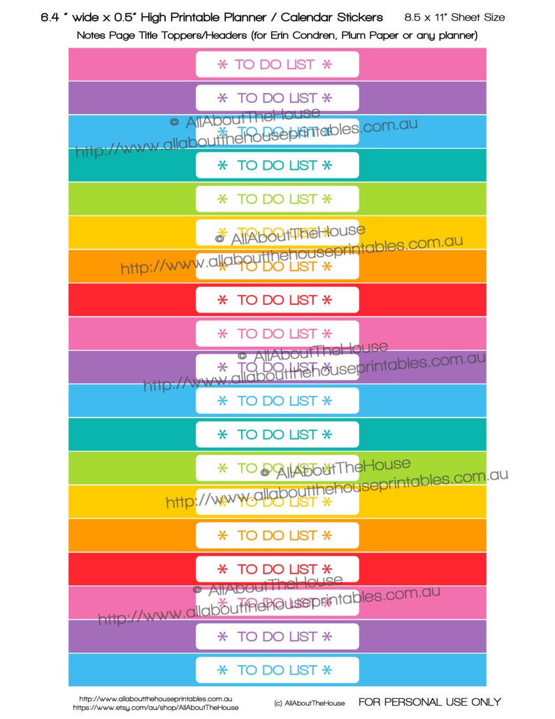 Notes Page Title Topper Header Planner Stickers Checklist Printable To Do List Ideas Tasks Rainbow ECLP Plum Paper ect NPT001 image 5