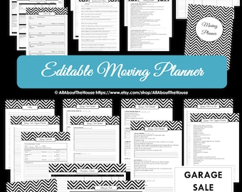 EDITABLE Moving Planner Garage Sale Checklist Binder Printable Chevron Organize Home Binder Cover Box Label Yard Sale SignsPDF