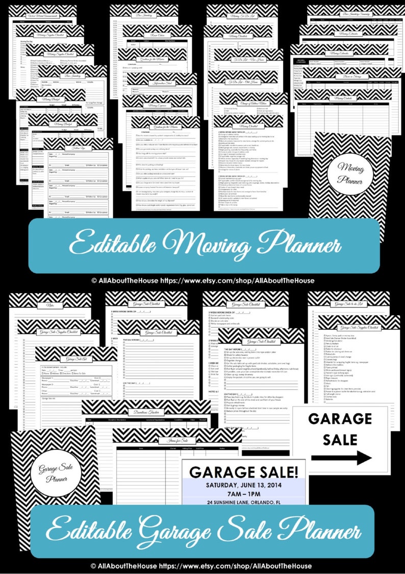 black-editable-moving-planner-garage-sale-checklist-binder-etsy