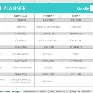 Meal planning excel spreadsheets grocery list food inventory favorite recipes menu plan monthly family google sheets home planner afbeelding 2